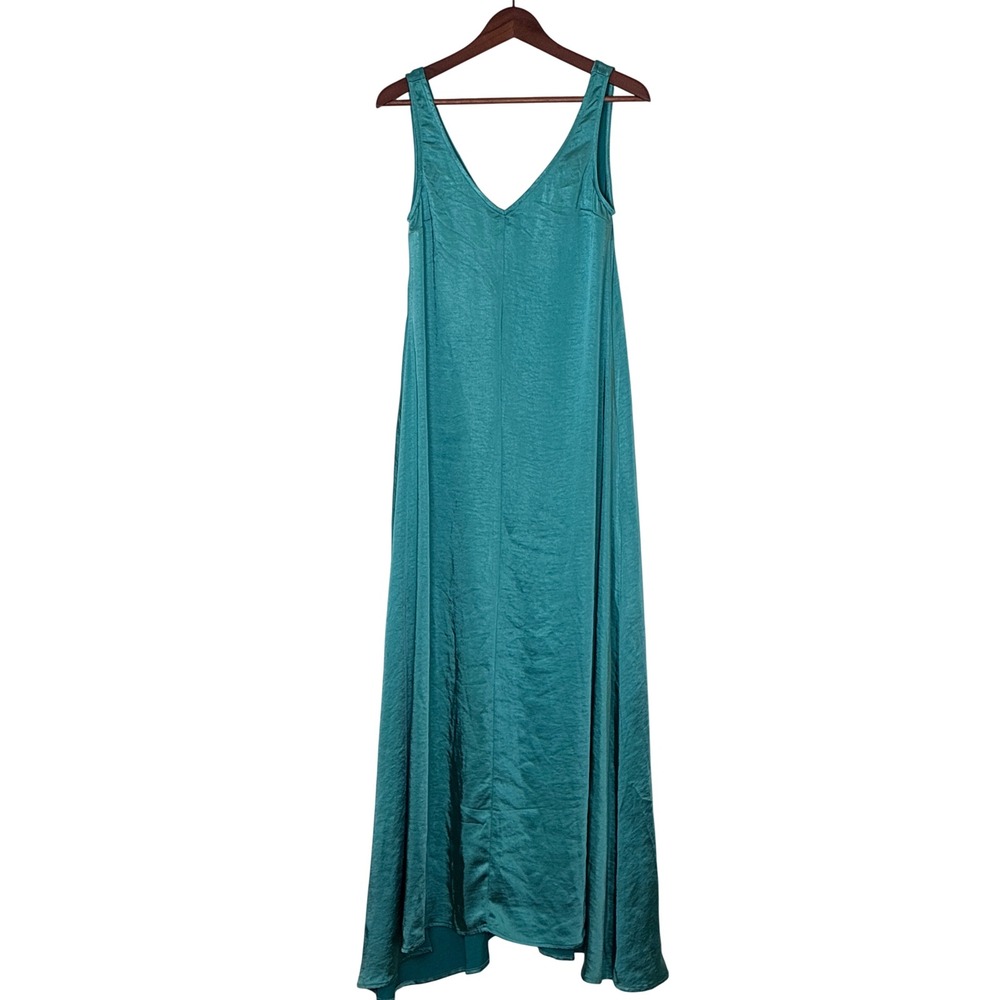 Anthropologie If By Sea Dress Satin Maxi Sleeveless Teal Blue Minimalist XS NWT